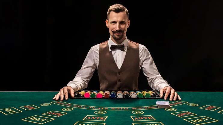 Tata letak meja Casino Hold'em gemajitu dengan zona taruhan dan kartu komunitas